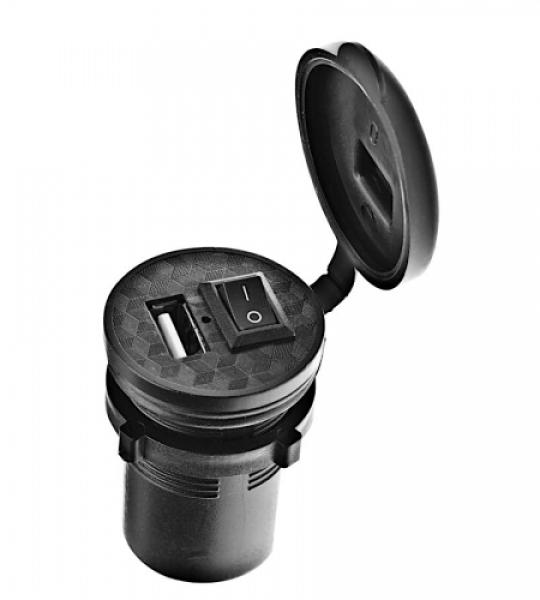Alimentatore USB c/Fissaggio Universale-Tappo Protezione-Microinterruttore - P7748