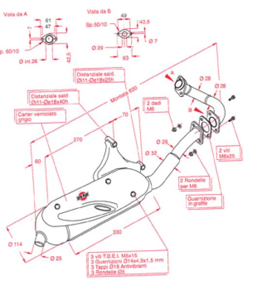 Silenziatore per Piaggio Sfera 50, Liberty 50 - P233